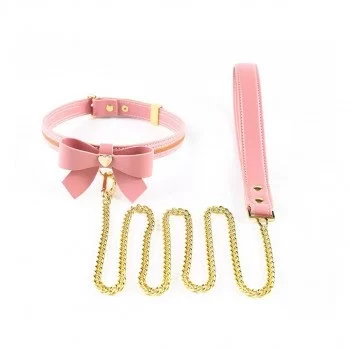 Sevanda Love Heart Butterfly Leather Collar - Pink